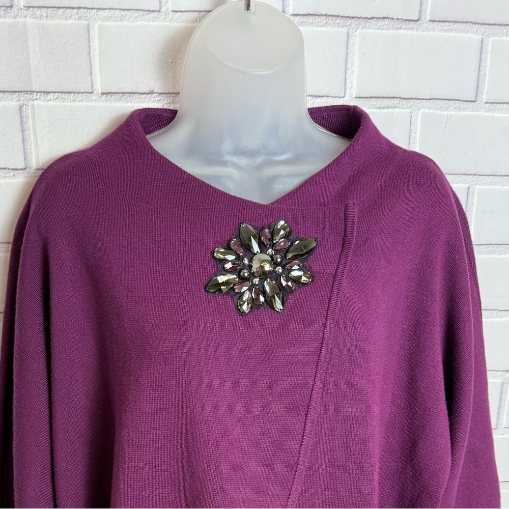 JM Collection Rich Purple Knit Classic Cottagecore Poncho/size L - Picture 6 of 14